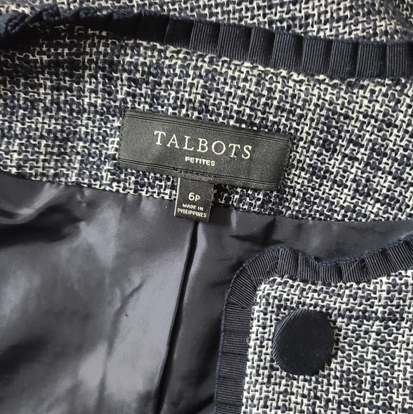 Talbots Tweed Crop Four Button Ruffle Trim Detail Blazer Jacket - Picture 10 of 11